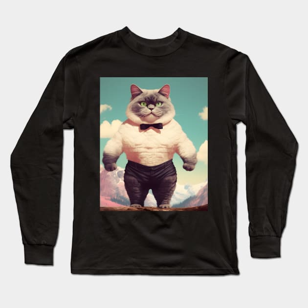 Feline Flex: The Beefcake Kitty Brigade - Earl Long Sleeve T-Shirt by KittyStampedeCo